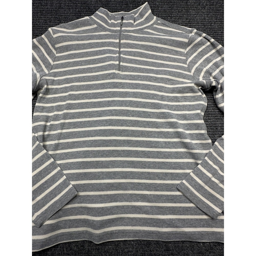 LL Bean Sweater Mens Large Gray‎ White Striped Half Zip Pullover Cotton Peru